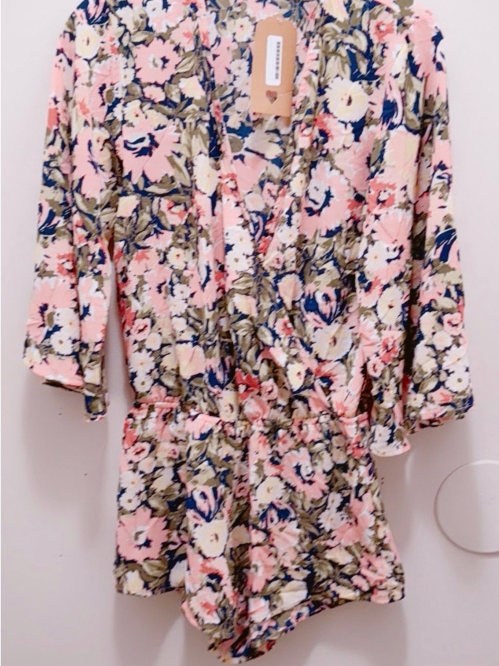 Pink Floral V-Neck Romper with Olive & Navy Florals